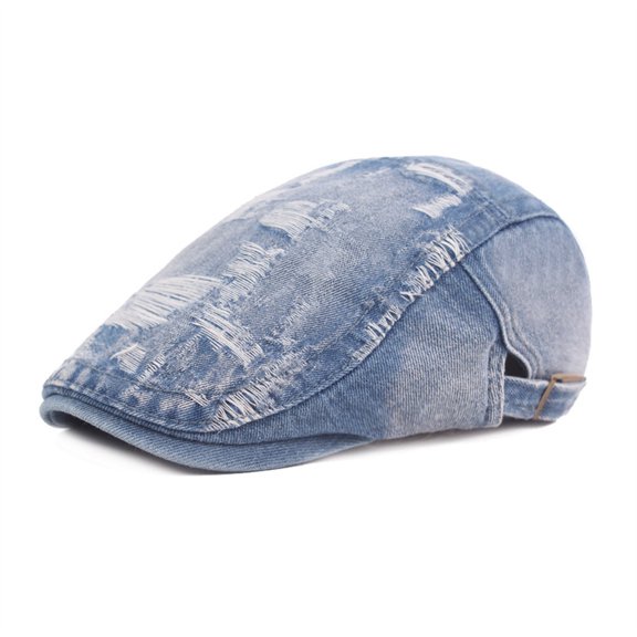 Men Women Retro Denim Peaked Flat Cap Duckbill Gatsby Trucker Driving Adjustable Hat