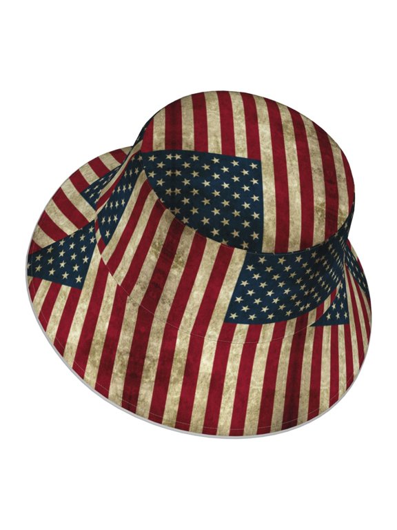 Men Women Retro Old America Flag Reflective Bucket Hat Reversible Runner Cap Visor Hat