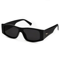 Men Women Retro Trendy Black Y2K Rectangle UV400 Narrow Sunglasses