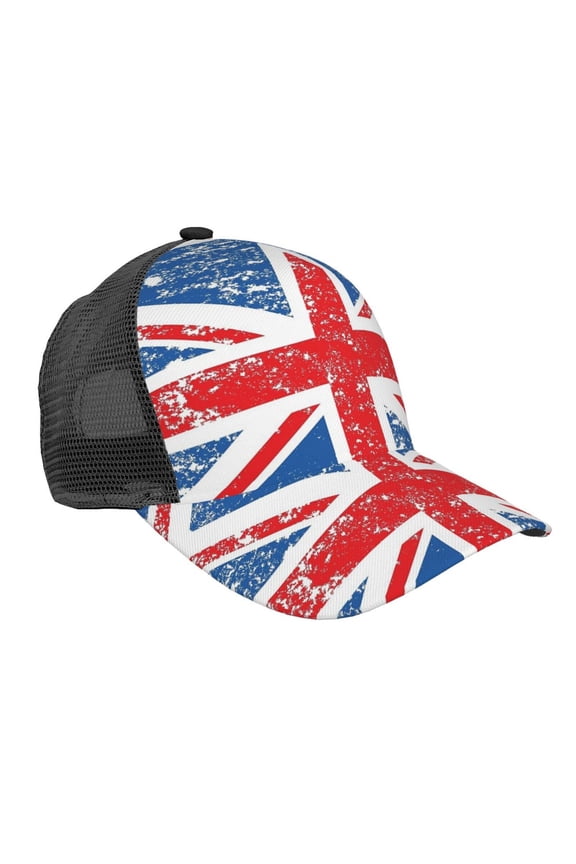 Men Women Retro Union-Jack Flag Adjustable Trucker Hat Lightweight Mesh Back Baseball Cap One Size