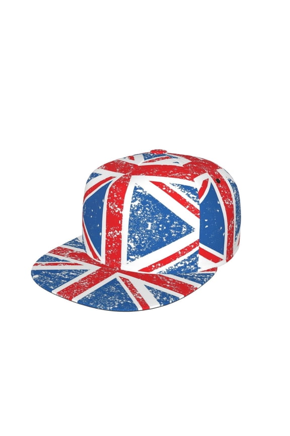 Men Women Retro Union-Jack Flag Flat Bill Hip Hop Visor Snapback Hat Adjustable Baseball Cap