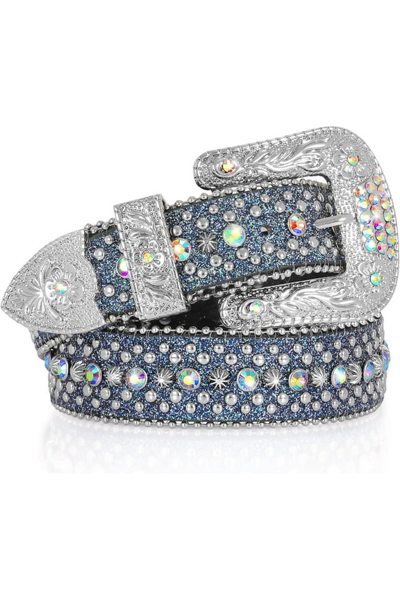 Men Women Rhinestone Belt Western Cowboy Cowgirl Shine Crystal Diamond Studded Luxury Strap Belts