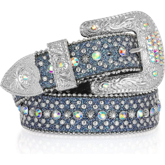 Men Women Rhinestone Belt Western Cowboy Cowgirl Shine Crystal Diamond Studded Luxury Strap Belts