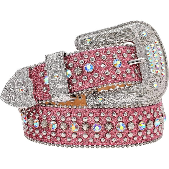 Men Women Rhinestone Belt Western Cowboy Cowgirl Shine Crystal Diamond Studded Luxury Strap Belts