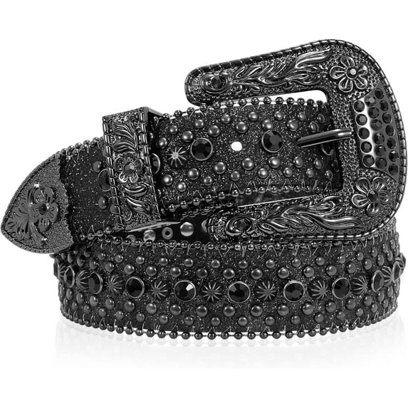 Men Women Rhinestone Belt Western Cowboy Cowgirl Shine Crystal Diamond Studded Luxury Strap Belts
