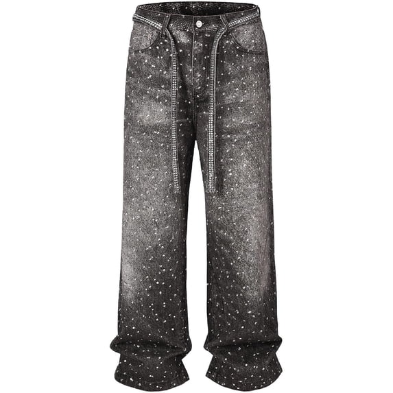 Men Women Rhinestone Wide Leg Jeans,Vintage Baggy Sparkly Bling Y2K Denim Pants