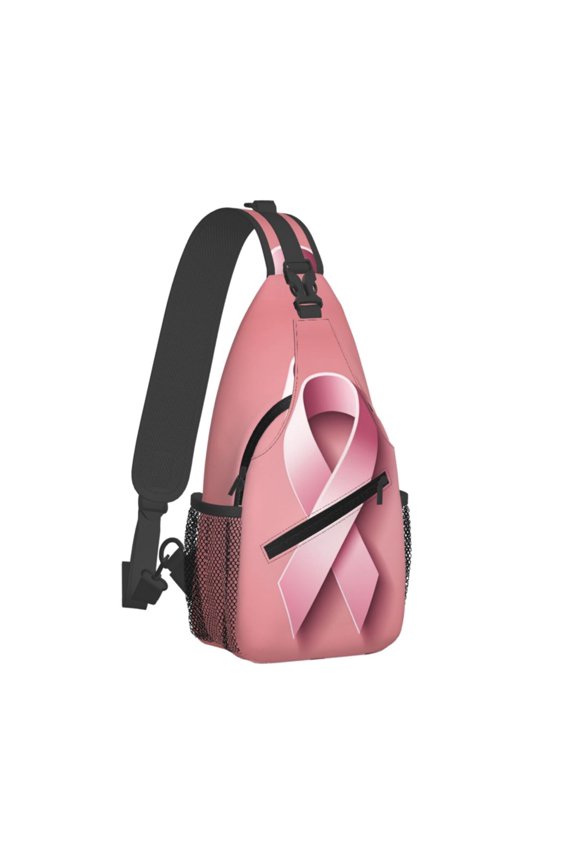 Men Women Ribbon Breast Cancer Awareness Sling Crossbody Chest Bag Backpack with Convertible Shoulder Strap