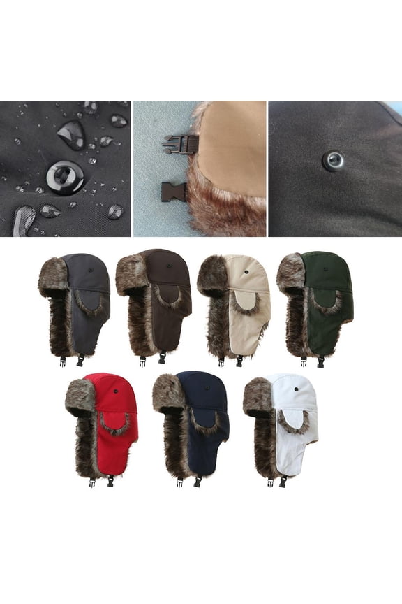 Men Women Russian Hat Trapper Bomber Warm Trooper Ear Flaps Winter Ski Hat Solid Color Faux Fur Cap Headwear