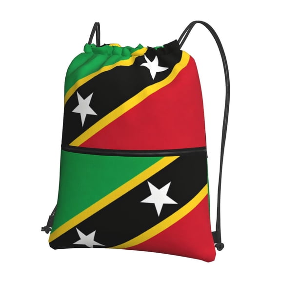 Men Women Saint Kitts And Nevis Flag Sport Gym Water Resistant Sackpack Drawstring Backpack Bag