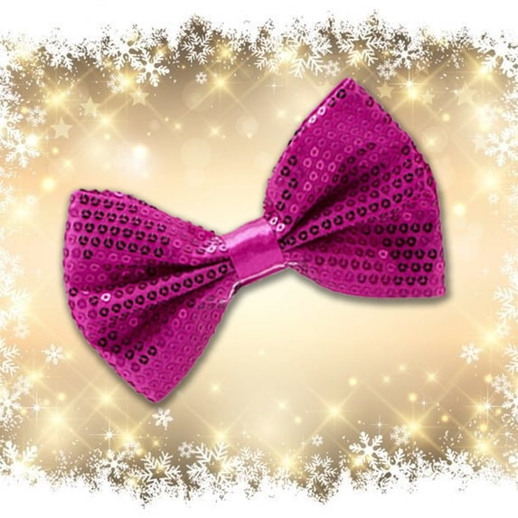 Men Women Sequin Bow Tie Adult Child Stage Performance Luminous Solid Color Tie, Hot Pink