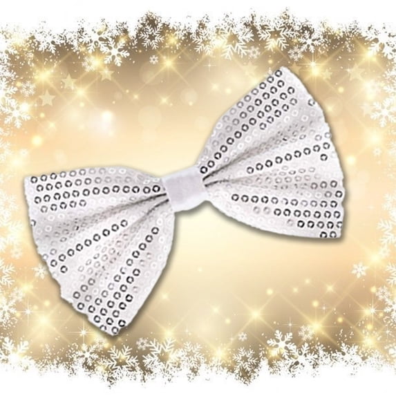 Men Women Sequin Bow Tie Adult Child Stage Performance Luminous Solid Color Tie, White