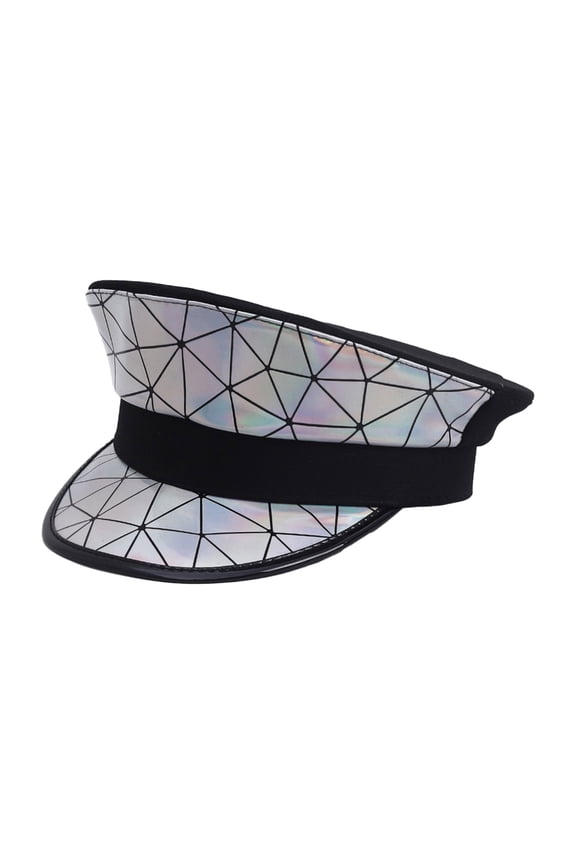 Men Women Silver Color Navy Hat Artist Hat Casual Captain Hat Adult Unisex Sailor Cap PU Hat for Carnival