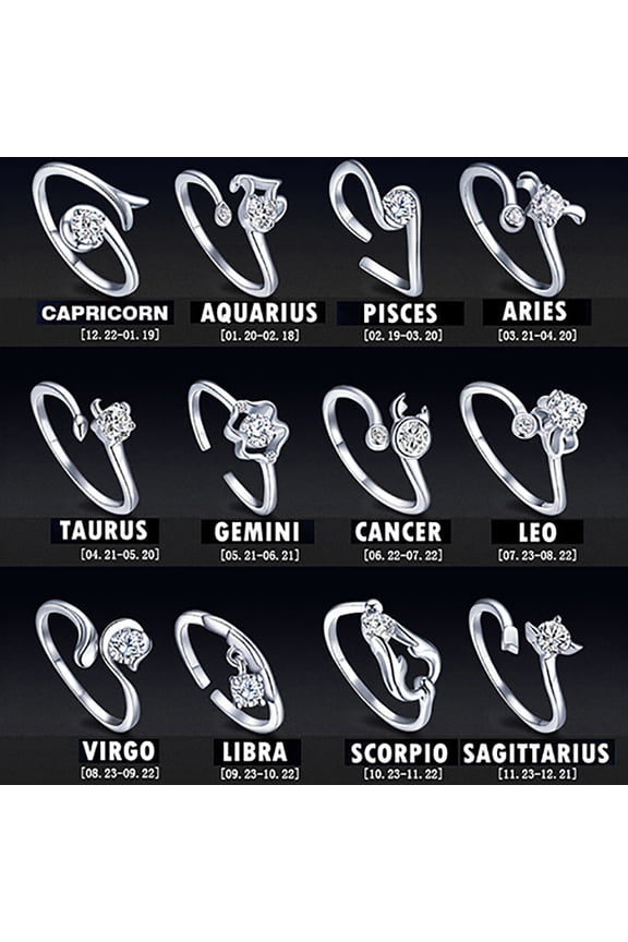 Men Women Silver Plated Constellations Adjustable Opening Ring Birthday Gift Leo,Leo