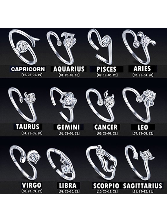 Men Women Silver Plated Constellations Adjustable Opening Ring Birthday Gift Leo,Scorpio