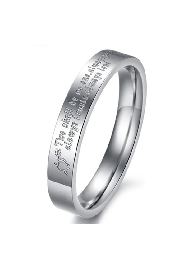 Men Women Silver Stainless Steel Engrave Love Quotes Proverb Wedding Engagement Ring Promise Band