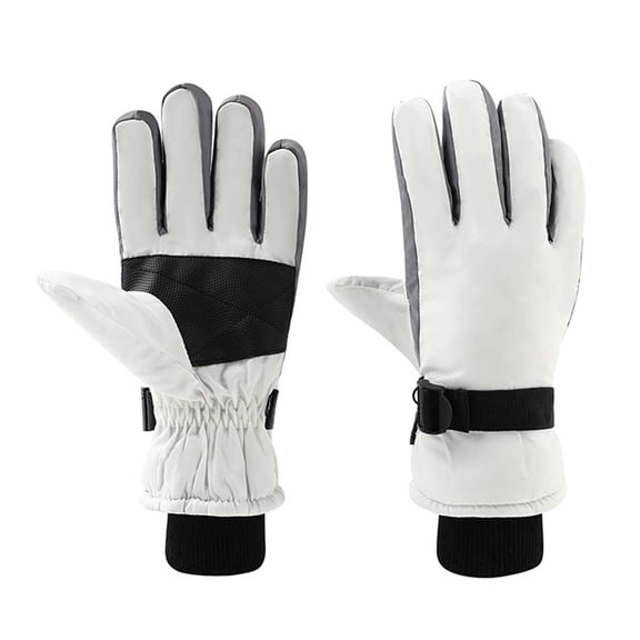 Men Women Ski Gloves for Men Women Simple Color Block Windproof Waterproof Cold Weather Thermal Protection Light Gray