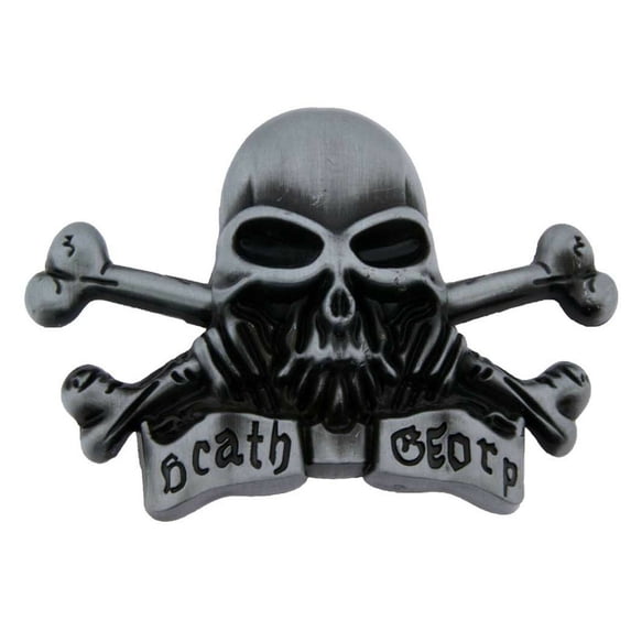 Men Women Skull Belt Buckle Antiqued Finished some Text Crossbones Halloween Party Costume