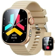 Men Women Smart Watch 2.01 inch Touch Screen Watch, IP67 Waterproof Smart Watch for Android IOS (Gold)