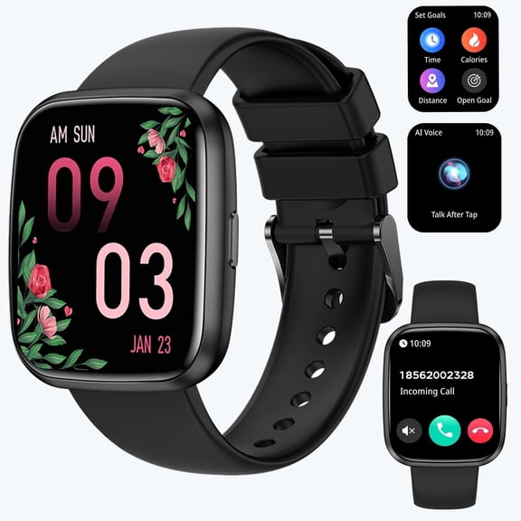 2026 Women Men Smart Watch for Android Iphone , 1.75" Wearable Smart Watches with Bluetooth Answer/Calls , IP68 Waterproof Fitness Tracker, 100+ Sports ,Weather ,Pedometer,Black