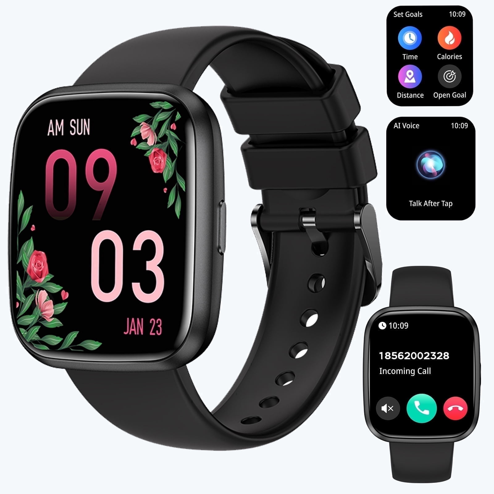 2026 Smart Watch for Android Iphone , 1.75" Women Men Fitness Tracker with Bluetooth Answer/Calls,IP68 Waterproof, AI Voice Assistant,100+ Sports ,Sleep Tracker,Weather,Black