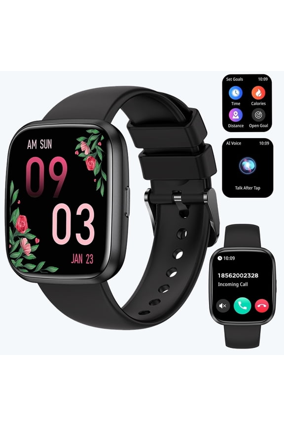 2026 Smart Watch for Android Iphone , 1.75" Women Men Fitness Tracker with Bluetooth Answer/Calls,IP68 Waterproof, AI Voice Assistant,100+ Sports ,Sleep Tracker,Weather,Black