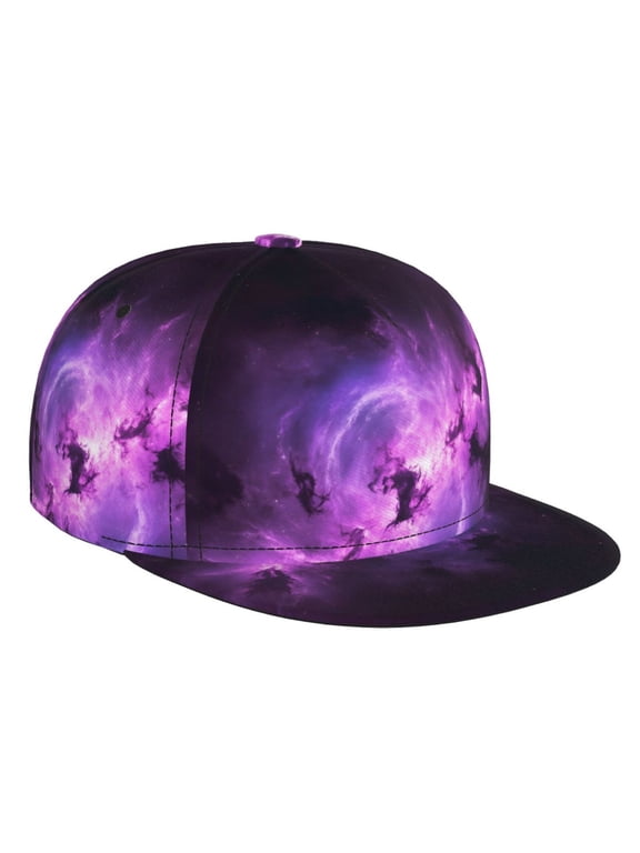 Men Women Snapback Hat Nebula Purple Galaxy Pattern Hip Hop Style Flat Bill Baseball Cap