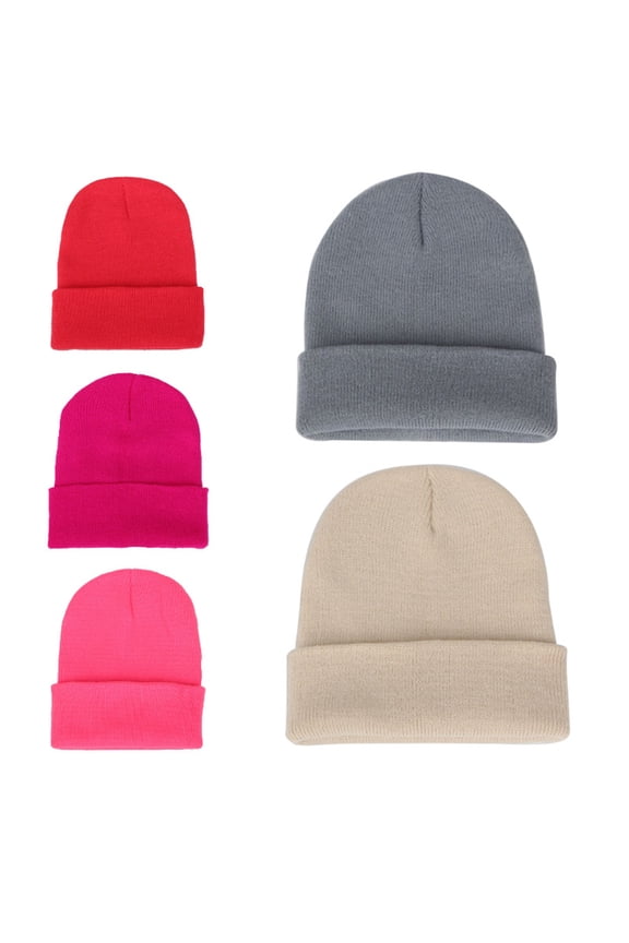 Men Women Solid Color Warm Woolen Knitted Cap Fluorescent Cuffed Beanie Hat