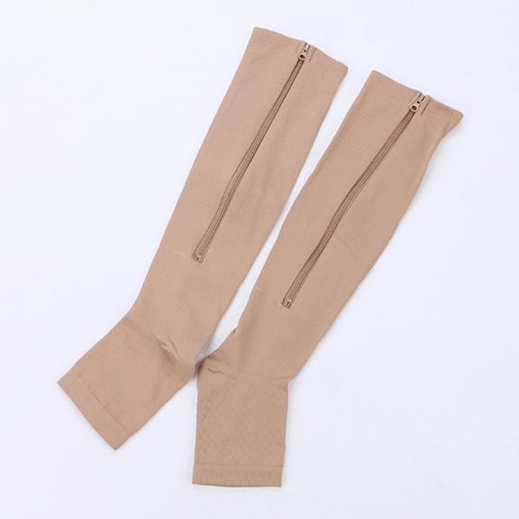 Men Women Sport Elastic Stretch Compression Socks with Zipper Toe Open Leg Support Stocking Knee High Yoga Socks