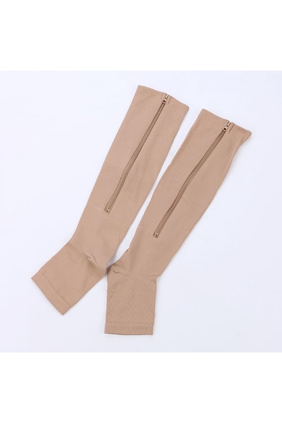 Men Women Sport Elastic Stretch Compression Socks with Zipper Toe Open Leg Support Stocking Knee High Yoga Socks