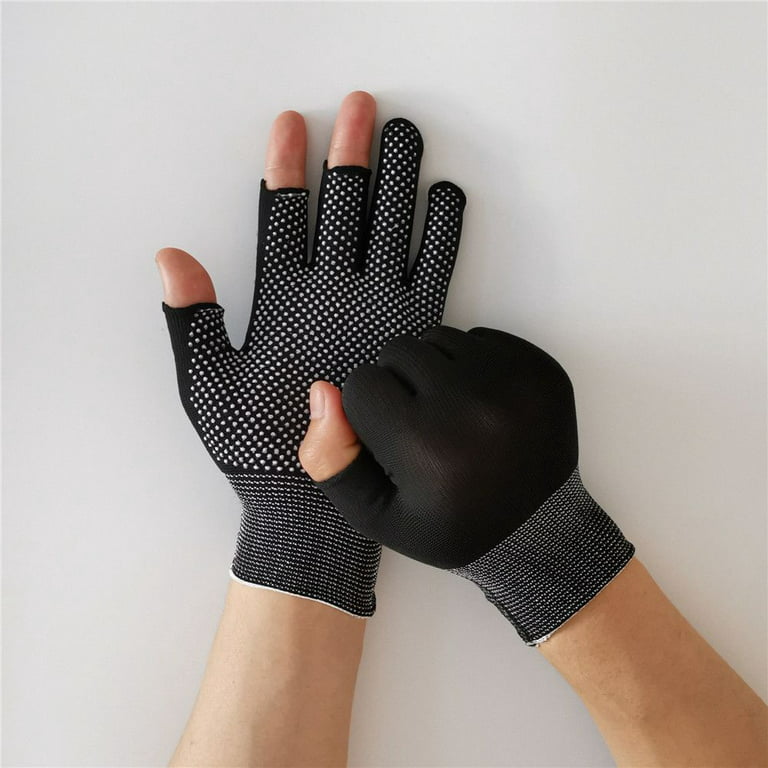 Men/Women Sports/Biking Stretch Sunscreen Sun Protection Driving Mittens  Open/Half Fingers Anti-Slip Fishing Gloves BLACK