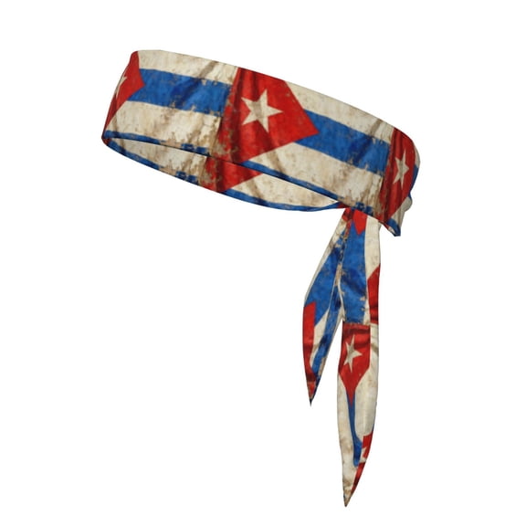 Men Women Sports Tennis Tie Headband Karate Head Tie Athletic Sweatbands Cuban Flag Retro Elastic Hair Bands