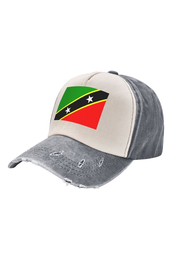 Men Women St.Kitts And Nevis Large Flag Distressed Twill Cotton Baseball Cap Vintage Adjustable Dad Hat