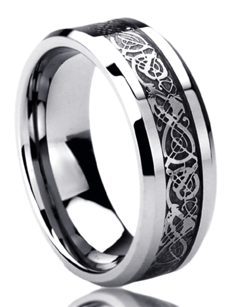 Men Women Stainless Steel 8mm Wedding Band Ring Celtic Dragon Inlayed ...