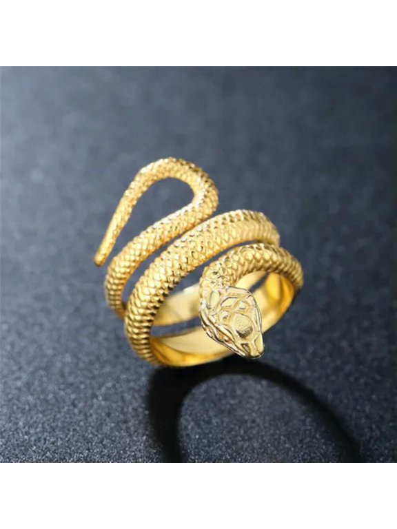 Men Women Stainless Steel Snake Python Ring Party Gift Black Gold Size 6-13