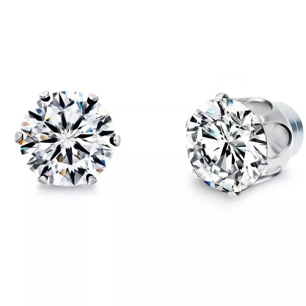 Men Women Stainless Steel Strong Stud Earrings Non-Piercing Cubic Zircon E39