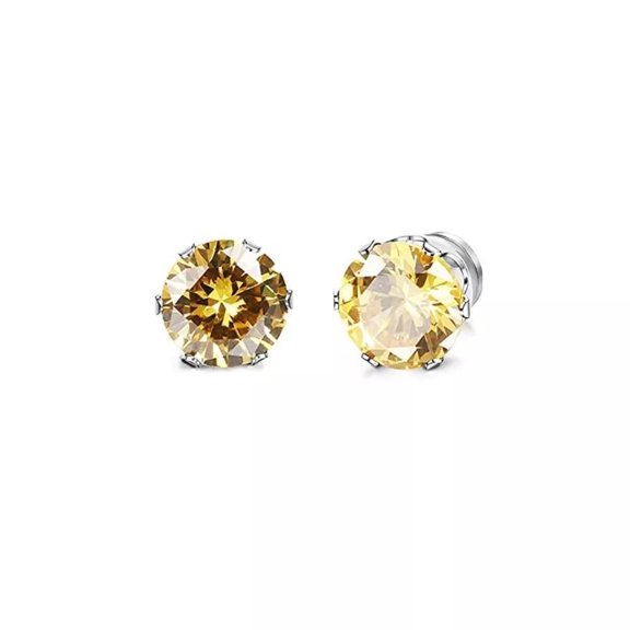 Unisex Stainless Steel Strong Yellow Stud Earrings Non-Piercing Cubic Zircon E39