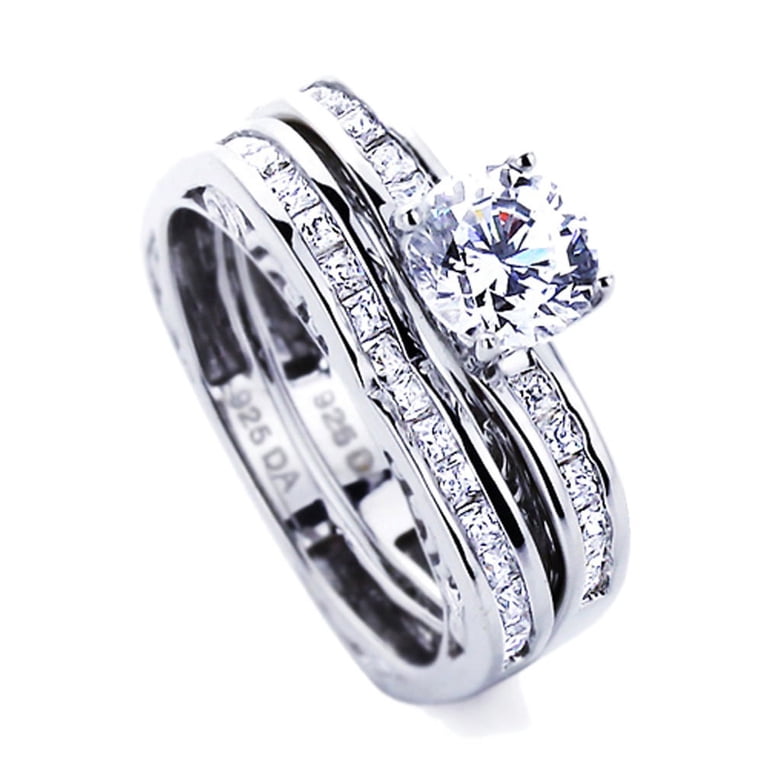5C 3PC Diamond Simulated Wedding Engagement Ring Set Womens  Bridal ring set size 5 display picture 1