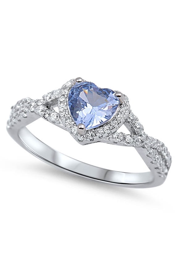 Men Women Sterling Silver Aqua Blue Heart CZ Solitaire Engagement Ring 8MM ( Size 4 to 12 )