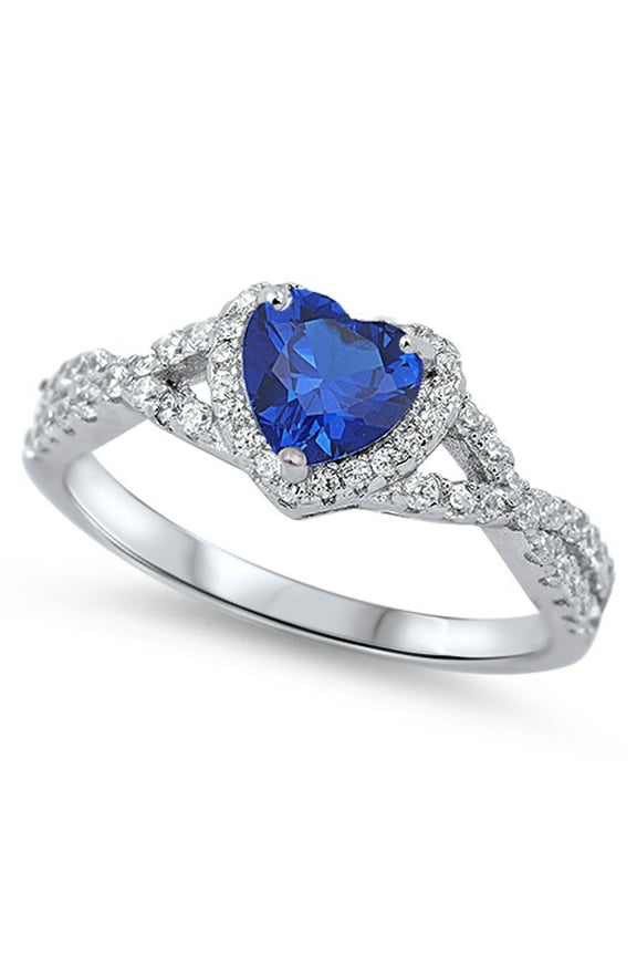 Men Women Sterling Silver Blue Heart CZ Solitaire Engagement Ring 8MM ( Size 4 to 12 )