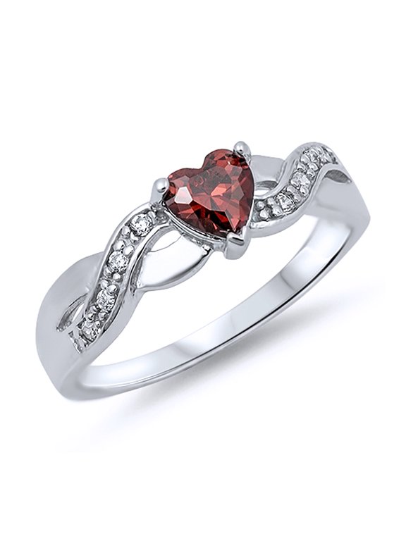 Men Women Sterling Silver Heart Dark Red Color CZ Promise Ring 5MM ( Size 4 to 10 )