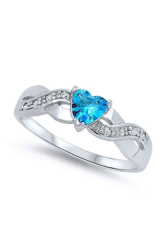 Men Women Sterling Silver Heart Light Blue CZ Color Stone Promise Ring 5MM ( Size 4 to 10 )