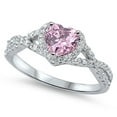thumbnail image 1 of Men Women Sterling Silver Pink Heart CZ Solitaire Engagement Ring 8MM ( Size 4 to 12 ), 1 of 2