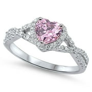 DAINTY JEWELRY Men Women Sterling Silver Pink Heart CZ Solitaire Engagement Ring 8MM ( Size 4 to 12 )