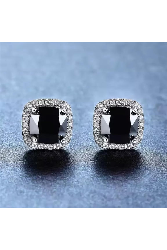 Men Women Sterling Silver Plated Cubic Zircon Square Stud Earrings E36