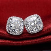 Men Women Sterling Silver Plated Cubic Zircon Square Stud Earrings E36