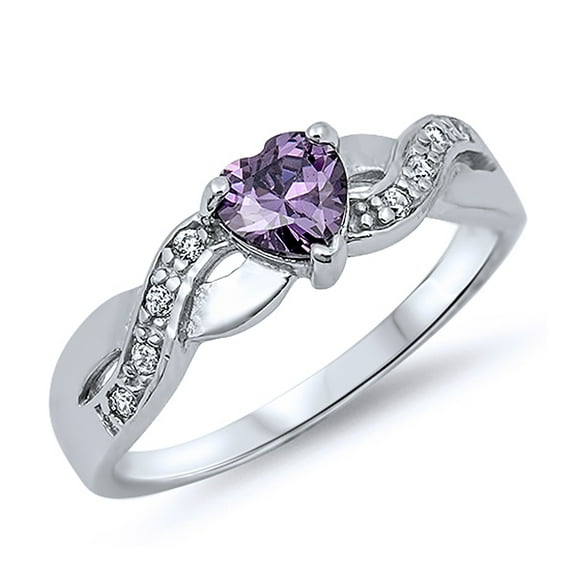 Men Women Sterling Silver Purple CZ Heart Promise Ring 5MM ( Size 4 to 10 )