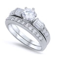 thumbnail image 1 of Men Women Sterling Silver Round CZ Vintage Wedding Ring Matching Band Bridal Sets 6MM ( Size 4 to 13 ), 1 of 2