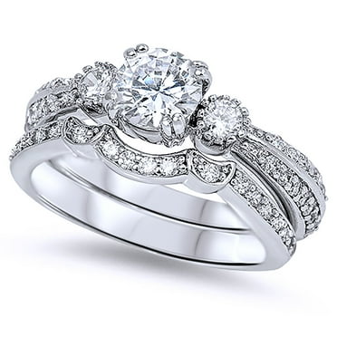 Men Women Sterling Silver Round Solitaire Wedding Ring Set 6MM ( Size 5 to 10 )