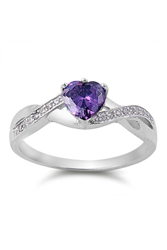 Men Women Sterling Silver Violet CZ Heart Promise Ring 6MM ( Size 5 to 11 )
