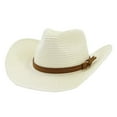 thumbnail image 1 of Men Women Straw Cowboy Hat Wide Brim Sun Beach Cowgirl Hat Summer Western Cowboy for Travel Outdoor Family Party, 1 of 2